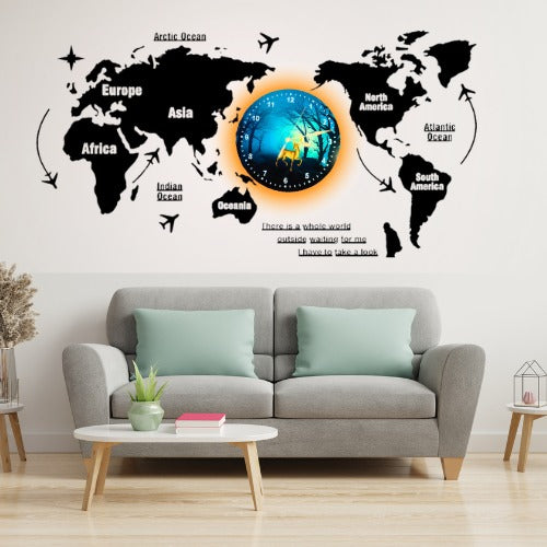 3d Wooden World Map With Esthetic Dial Wall Clock | Best Quality Wall Clock For Home Decor