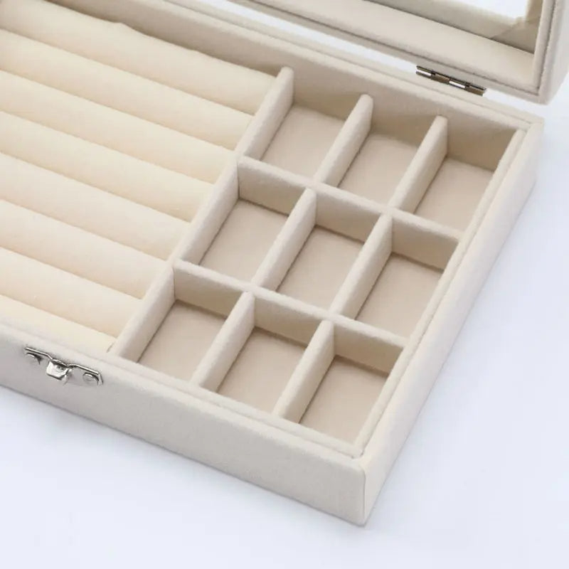 Velvet Carrying Case With Glass Cover Jewelry Ring Display Box Tray Holder Storage Box Organizer Earrings Bracelet Showcase