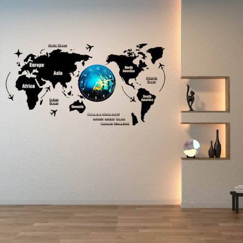 3d Wooden World Map With Esthetic Dial Wall Clock  | Best Quality Wall Clock For Home Decor