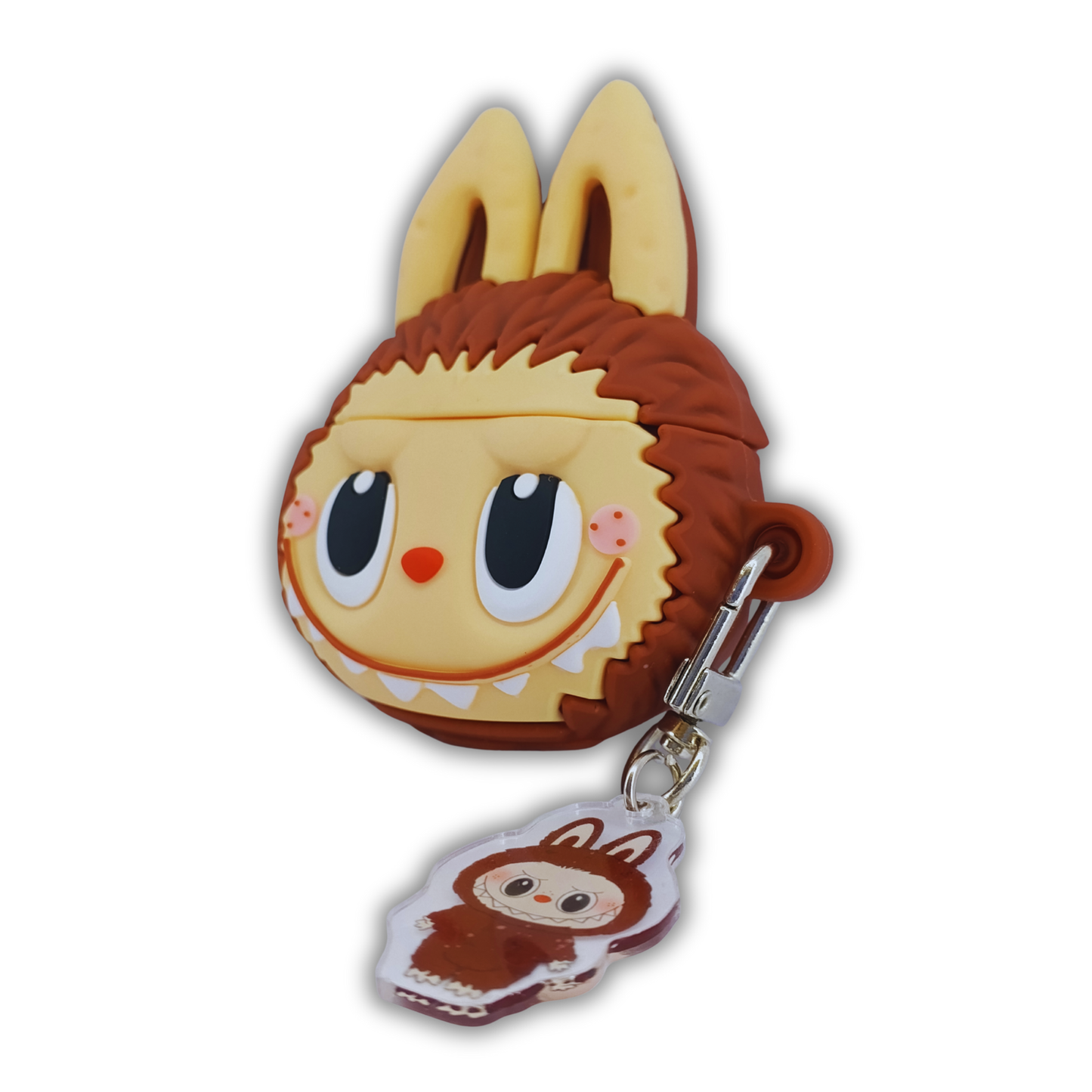 Labubu Doll Brown Silicone AirPods Shockproof, Dust & Scratch Resistant Case with Keychain