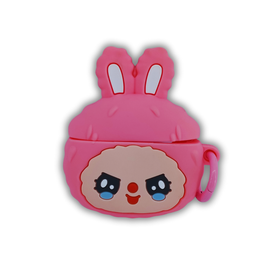 Pink Cartoon Kitty Silicone AirPods Shockproof, Dust & Scratch Resistant Case with Carabiner Hook