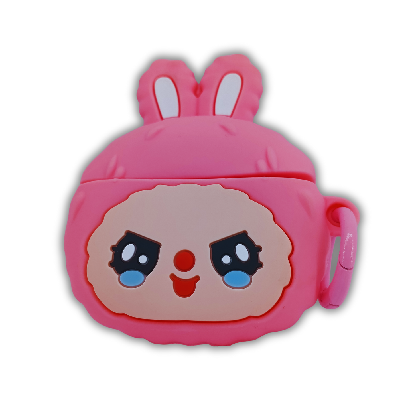 Pink Cartoon Kitty Silicone AirPods Shockproof, Dust & Scratch Resistant Case with Carabiner Hook