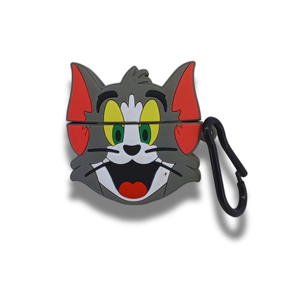 Tom Cartoon Silicone AirPods Shockproof, Dust & Scratch Resistant Case with Carabiner Hook