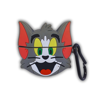 Tom Cartoon Silicone AirPods Shockproof, Dust & Scratch Resistant Case with Carabiner Hook