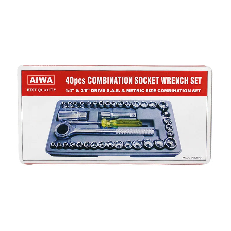 AIWA 40-piece Socket Wrench Tool Kit With Screwdrivers And Socket Set – Durable Hand Tool Set For Home, Auto Repair, And Mechanical Use – Compact Storage Case Included