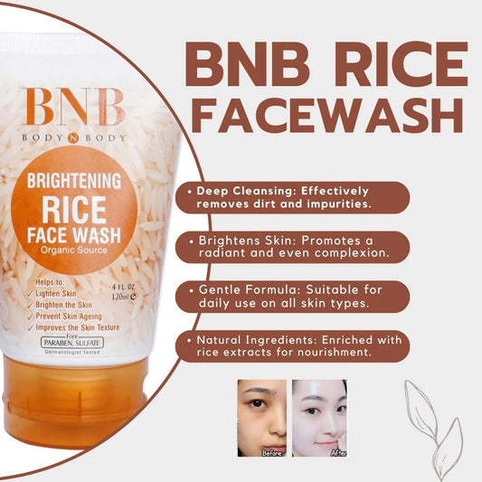 BNB 3 In 1 Rice Extract & Glow Kit - Rice Face Wash + Rice Scrub + Rice Face Mask