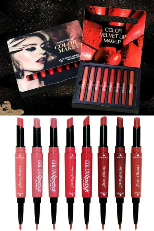 Pack Of 8 2-in-1 Matte Lipstick And Lip Liner Set, Waterproof Long Lasting Makeup Lipliner Pen Set For Women